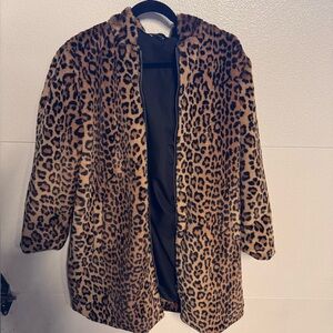 ZARA Leopard Print Faux Fur Coat